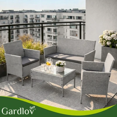 Gardlov 26910 Záhradný nábytok - pohovka, 2 kreslá, stolík so sklenenou doskou, sivý ratan