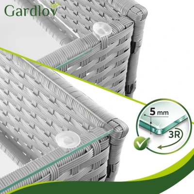 Gardlov 26910 Záhradný nábytok - pohovka, 2 kreslá, stolík so sklenenou doskou, sivý ratan