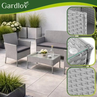 Gardlov 26910 Záhradný nábytok - pohovka, 2 kreslá, stolík so sklenenou doskou, sivý ratan