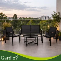Gardlov 27622 Sada balkónového nábytku: pohovka, 2 kreslá, stôl, 4 ks, čierna