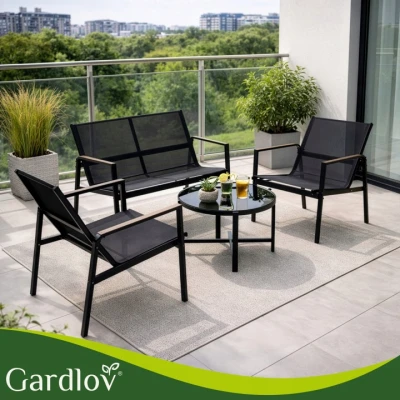 Gardlov 27622 Sada balkónového nábytku: pohovka, 2 kreslá, stôl, 4 ks, čierna