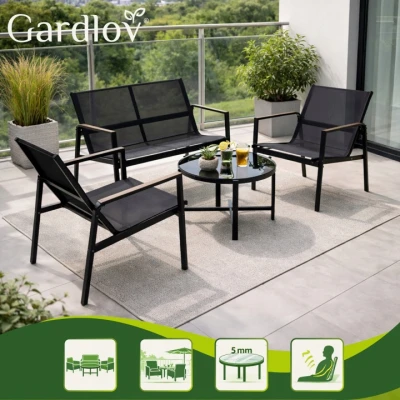 Gardlov 27622 Sada balkónového nábytku: pohovka, 2 kreslá, stôl, 4 ks, čierna