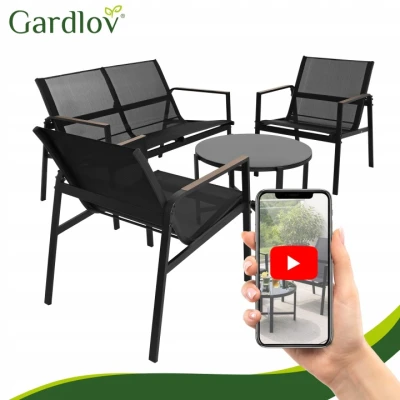 Gardlov 27622 Sada balkónového nábytku: pohovka, 2 kreslá, stôl, 4 ks, čierna