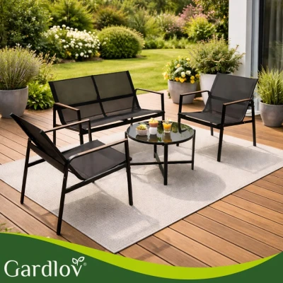 Gardlov 27622 Sada balkónového nábytku: pohovka, 2 kreslá, stôl, 4 ks, čierna