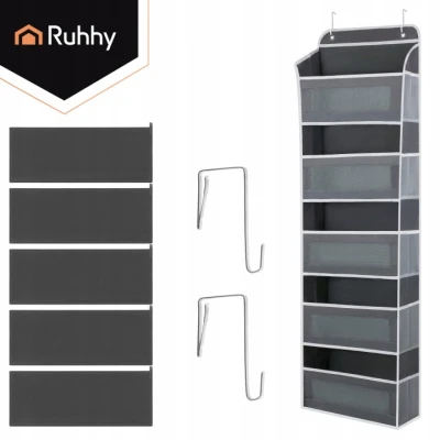 Ruhhy 27606 Zavesný organizér na dvere, 5 políc, 142 x 40 x 17 cm, sivý