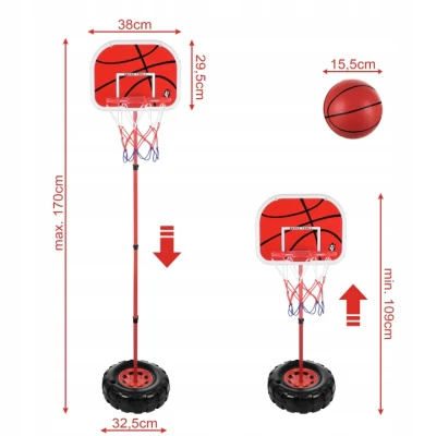 Trizand 27447 Nastavitelný basketbalový koš 109 - 170 cm s míčem a pumpičkou
