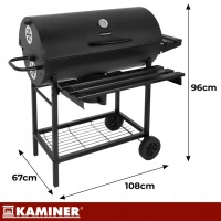 Kaminer 27315 Záhradný gril na drevené uhlie s kolieskami, 108 x 67 x 96 cm, teplomer