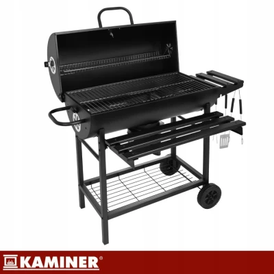 Kaminer 27315 Záhradný gril na drevené uhlie s kolieskami, 108 x 67 x 96 cm, teplomer