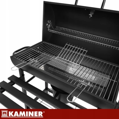 Kaminer 27315 Záhradný gril na drevené uhlie s kolieskami, 108 x 67 x 96 cm, teplomer