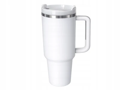 Verk 07374 Termohrnek s uchem a brčkem, nerez, 1200 ml, bílý