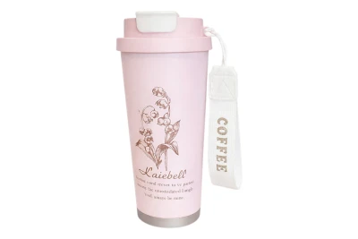Verk 07387 Termohrnek Coffee s poutkem, nerez, 530 ml, růžový