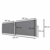 Luaro KX2865 Bočná terasová markíza v kazete 180 x 620 cm, sivá