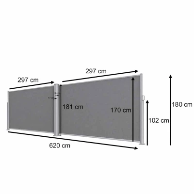 Luaro KX2865 Bočná terasová markíza v kazete 180 x 620 cm, sivá