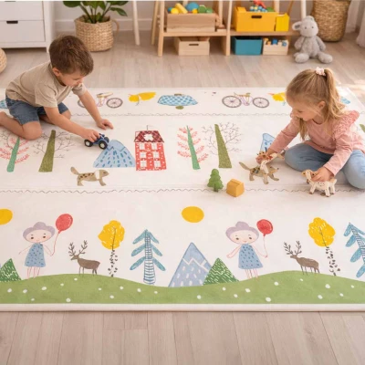 KIK KX2817 Penová hracia podložka, obojstranná, skladateľná, 150 × 200 cm, medvedíky a stromy