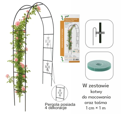 KIK KX3303 Zahradní kovový oblouk na růže a popínavé rostliny 240 cm, zelený