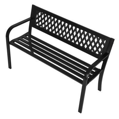 MultiGarden WYI-XG201 Záhradná lavica s prúžkovaným operadlom 120 x 50 cm, čierna