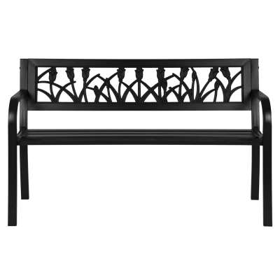 MultiGarden WYI-XG279 Zahradní lavice s dekorativním opěradlem 120 x 50 cm, černá