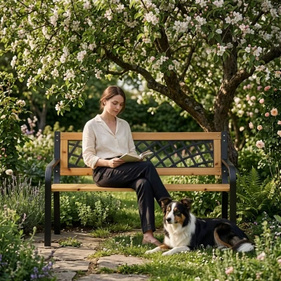 MultiGarden WYI-XG2090 Drevená záhradná lavica s priehľadným operadlom 118 x 52 cm