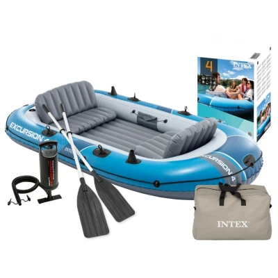 Intex 66324 Nafukovací člun pro 4 osoby s pumpou, pádly a taškou, Excursion 4, modrý