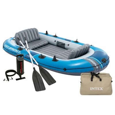 Intex 66324 Nafukovací člun pro 4 osoby s pumpou, pádly a taškou, Excursion 4, modrý