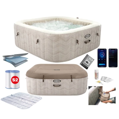 INTEX 28472 Nafukovacia štvorcová vírivka pre 6 osôb 196×71 cm s hydromasážou - prémiové príslušenstvo