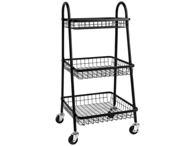 Verk 27489 Třípatrový kovový regál na kolečkách 78 x 40 x 32 cm, černý
