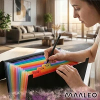 Maaleo 27227 Organizér na dokumenty s gumičkou, 13 kapes, černý