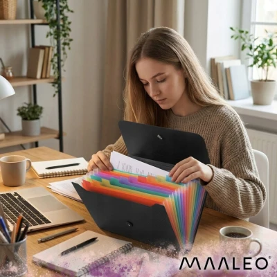 Maaleo 27227 Organizér na dokumenty s gumičkou, 13 kapes, černý