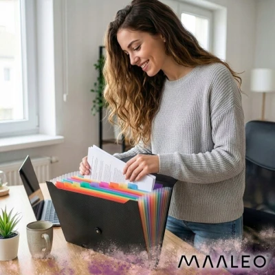 Maaleo 27227 Organizér na dokumenty s gumičkou, 13 kapes, černý