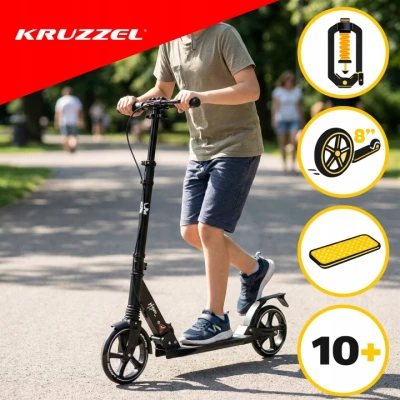 Kruzzel 26142 Skládací koloběžka Hyperion B, odpružená, 200 mm kola, černá