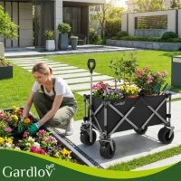 Gardlov 27543 Skladací záhradný vozík, nosnosť 200 kg, objem 150 l, rozmery 87 x 46 x 70 cm, čierny