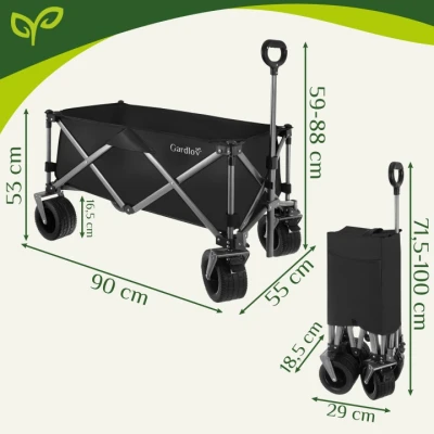 Gardlov 27543 Skladací záhradný vozík, nosnosť 200 kg, objem 150 l, rozmery 87 x 46 x 70 cm, čierny