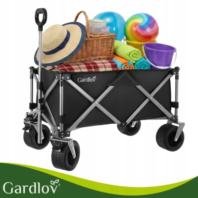 Gardlov 27543 Skladací záhradný vozík, nosnosť 200 kg, objem 150 l, rozmery 87 x 46 x 70 cm, čierny