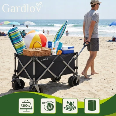 Gardlov 27543 Skladací záhradný vozík, nosnosť 200 kg, objem 150 l, rozmery 87 x 46 x 70 cm, čierny