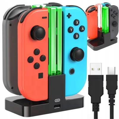 Verk 06406 Nabíjacia stanica pre 4x Joy-Con pre Nintendo Switch s LED podsvietením, USB-C