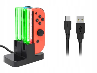 Verk 06406 Nabíjacia stanica pre 4x Joy-Con pre Nintendo Switch s LED podsvietením, USB-C