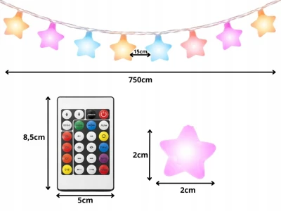 Verk 12445 Svetelné hviezdičky RGB, 50 LED, USB, diaľkové ovládanie, Bluetooth