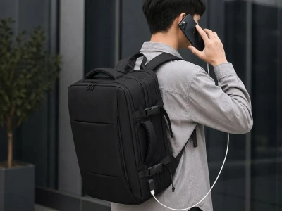 Verk 14688 Cestovný batoh s USB portom a kompresným vreckom + vákuová pumpa, čierny