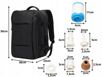Verk 14688 Cestovný batoh s USB portom a kompresným vreckom + vákuová pumpa, čierny