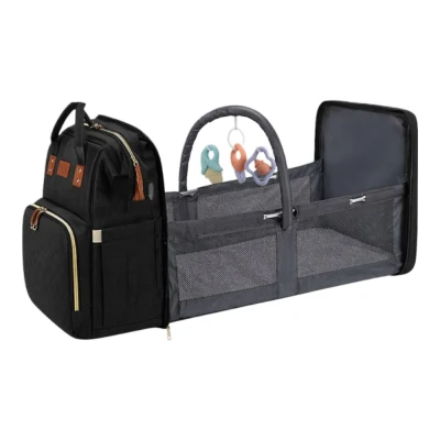 Verk 27815 Multifunkční batoh pro maminky s cestovní postýlkou, USB port, černý