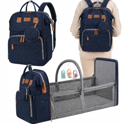 Verk 27815 Multifunkční batoh pro maminky s cestovní postýlkou, USB port, modrý