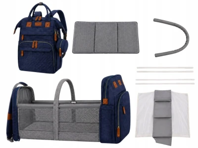 Verk 27815 Multifunkční batoh pro maminky s cestovní postýlkou, USB port, modrý