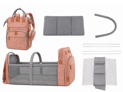 Verk 27815 Multifunkční batoh pro maminky s cestovní postýlkou, USB port, růžový