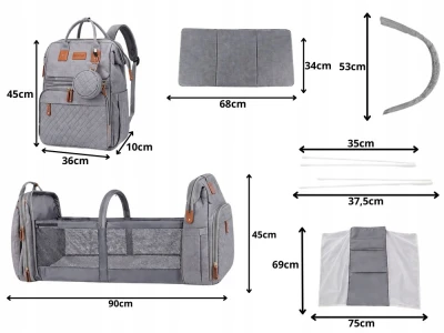 Verk 27815 Multifunkční batoh pro maminky s cestovní postýlkou, USB port, šedý