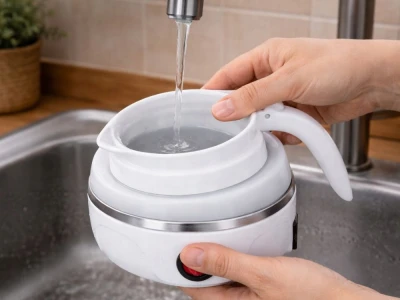 Verk 07483 Cestovná silikónová skladateľná kanvica 600 ml, 600 - 800 W, biela
