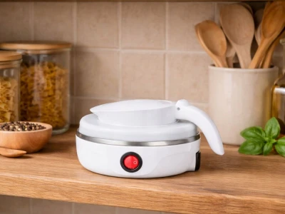 Verk 07483 Cestovná silikónová skladateľná kanvica 600 ml, 600 - 800 W, biela