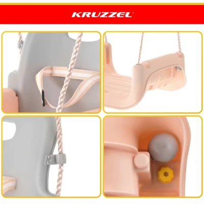 Kruzzel 27357 Detská hojdačka do 30 kg, 3 v 1, ružovo-sivá