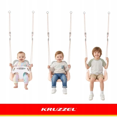 Kruzzel 27357 Detská hojdačka do 30 kg, 3 v 1, ružovo-sivá
