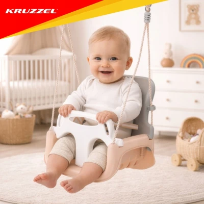 Kruzzel 27357 Detská hojdačka do 30 kg, 3 v 1, ružovo-sivá