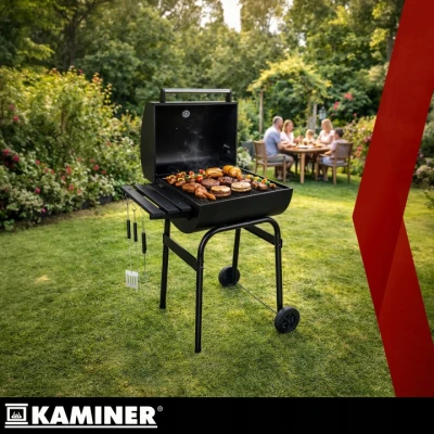 Kaminer 27316 Zahradní gril na dřevěné uhlí s víkem 117 x 82 x 51 cm